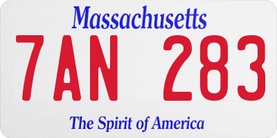 MA license plate 7AN283