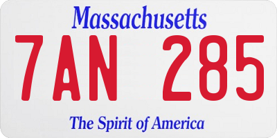 MA license plate 7AN285