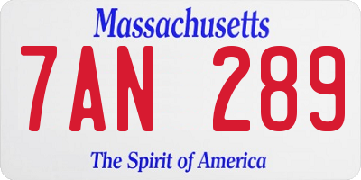 MA license plate 7AN289
