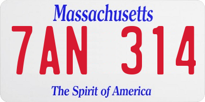 MA license plate 7AN314