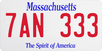 MA license plate 7AN333