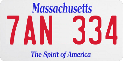 MA license plate 7AN334