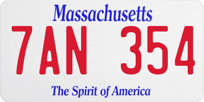 MA license plate 7AN354