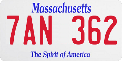 MA license plate 7AN362