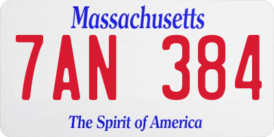 MA license plate 7AN384