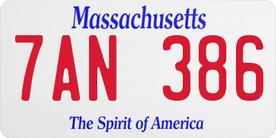 MA license plate 7AN386