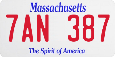 MA license plate 7AN387