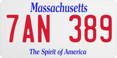 MA license plate 7AN389