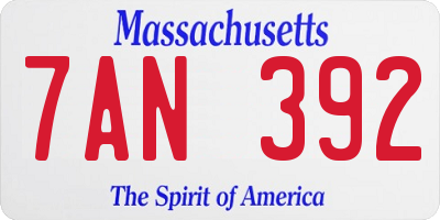 MA license plate 7AN392