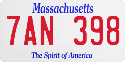 MA license plate 7AN398
