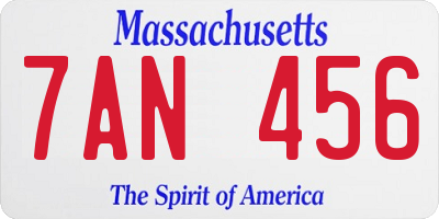 MA license plate 7AN456