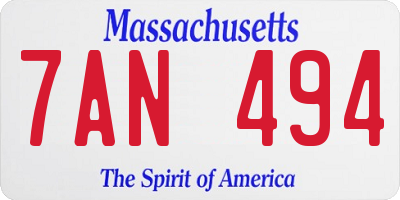 MA license plate 7AN494
