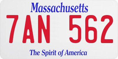 MA license plate 7AN562