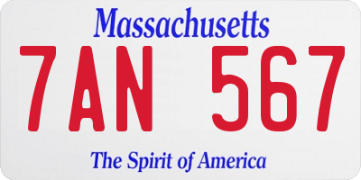 MA license plate 7AN567