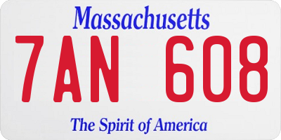 MA license plate 7AN608