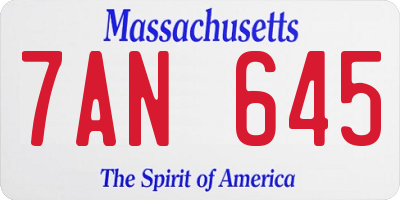 MA license plate 7AN645