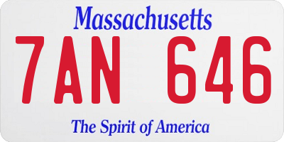 MA license plate 7AN646