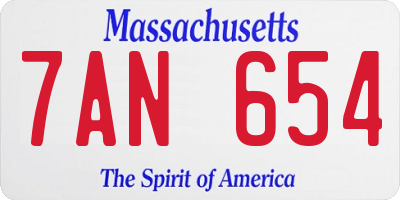 MA license plate 7AN654