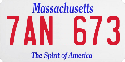 MA license plate 7AN673