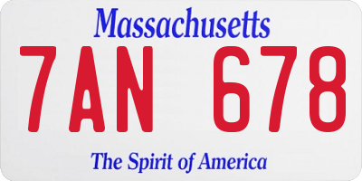 MA license plate 7AN678