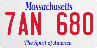 MA license plate 7AN680