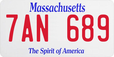 MA license plate 7AN689