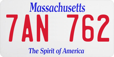 MA license plate 7AN762