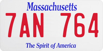 MA license plate 7AN764