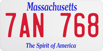 MA license plate 7AN768