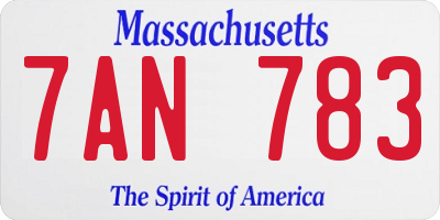 MA license plate 7AN783