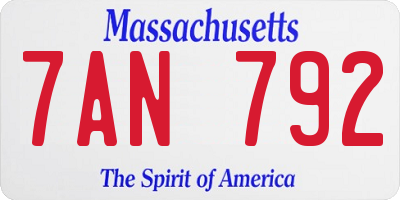 MA license plate 7AN792