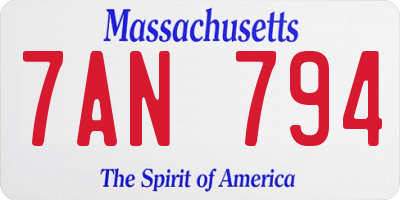 MA license plate 7AN794