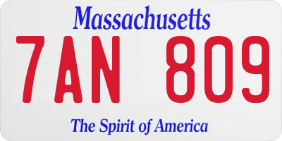MA license plate 7AN809