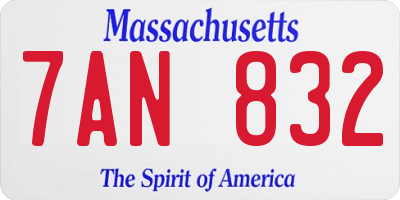 MA license plate 7AN832