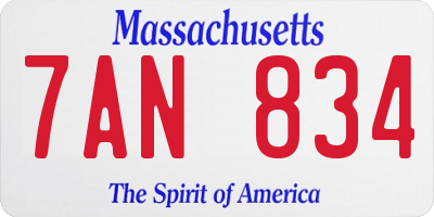 MA license plate 7AN834