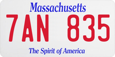 MA license plate 7AN835