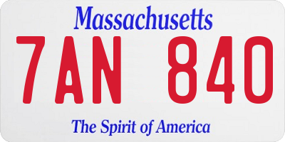 MA license plate 7AN840