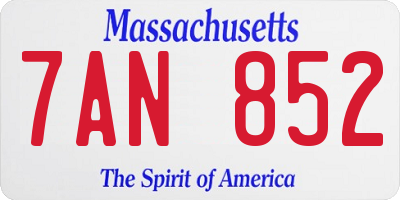 MA license plate 7AN852