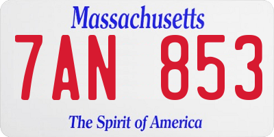 MA license plate 7AN853
