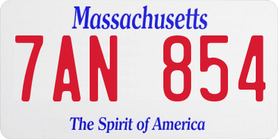 MA license plate 7AN854