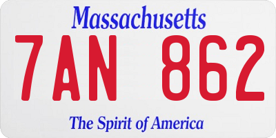 MA license plate 7AN862