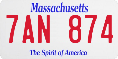 MA license plate 7AN874