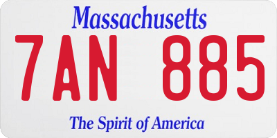 MA license plate 7AN885