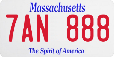 MA license plate 7AN888