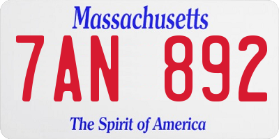 MA license plate 7AN892