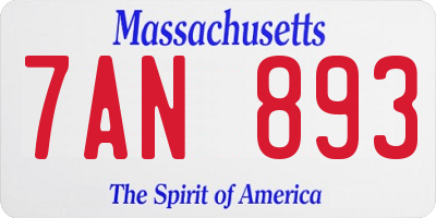 MA license plate 7AN893