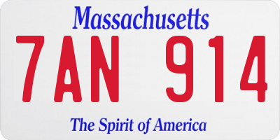 MA license plate 7AN914