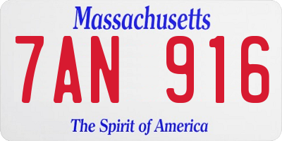 MA license plate 7AN916