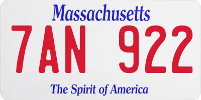 MA license plate 7AN922