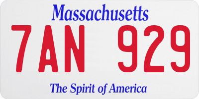 MA license plate 7AN929